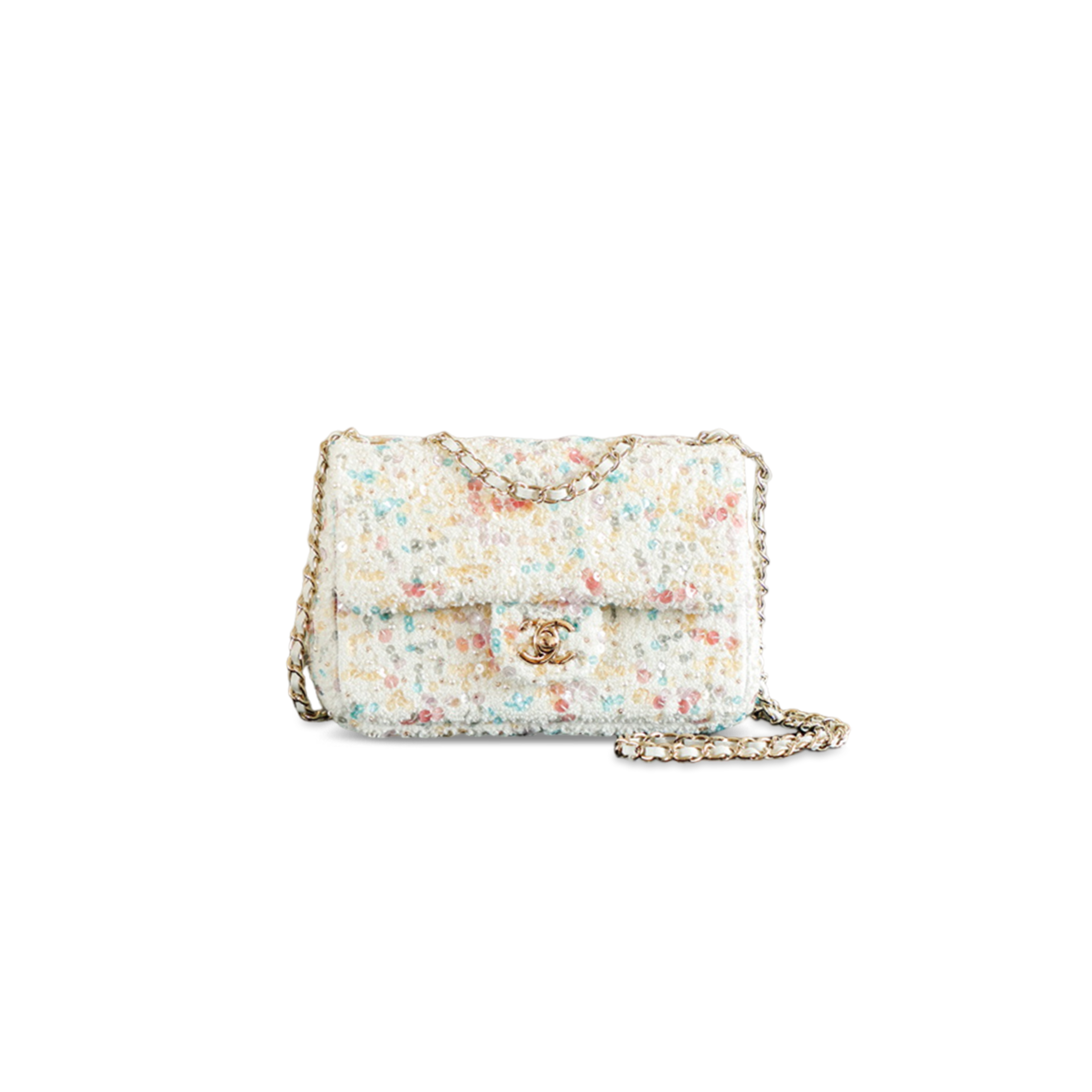 CHANEL MINI CLASSIC FLAP BAG TWEED SEQUINS AS5957 (20*13*7cm)